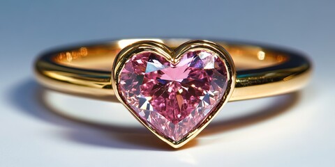 Wall Mural - expensive gold wedding ring, heart-shaped pink diamond