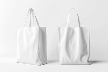 Wall Mural - Two Blank White Tote Bags on a White Background