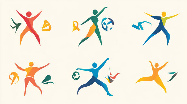 Standalone symbols and icons of people for peace or sports themes. Suitable for abstract emblems or design templates.