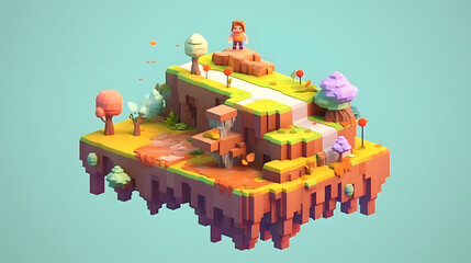 Wall Mural - Platformer game element 3d pixel cartoon