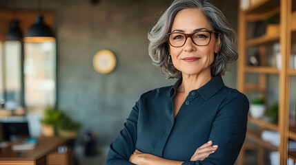 Confident Business Woman with Glasses Smiling in an Office