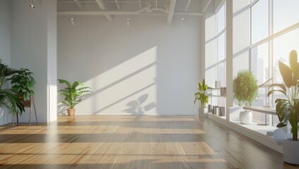 Wall Mural - Empty Room with Large Windows and Wood Floor