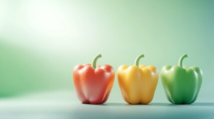 Wall Mural - Fresh Red Yellow Green Bell Peppers on Green Background