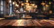 © adri - Wooden Tabletop with Blurred Bokeh Lights of Restaurant Background