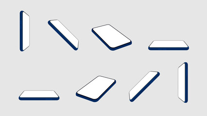 Poster - Minimalist Style 3D Smartphone Mockup Set. Modern Smart Mobile Phone Mockup in Different Angles with Blank Screen. Vector.
