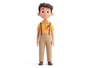 Aufkleber - 3D Animated Full Body Male Character in Customer Service Representative Uniform Standing at the Center of a White Isolated Background