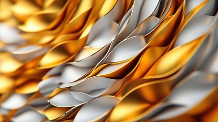 Wall Mural - Elegant abstract design showcasing shiny gold and silver tones, creating a mesmerizing wave-like pattern for digital art.