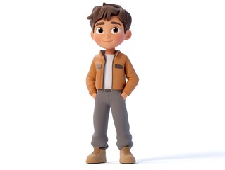 Aufkleber - 3D Animated Full Body Render of a Young Boy Wearing a Software Developer Uniform Standing Confidently in the Center of a Clean White Background