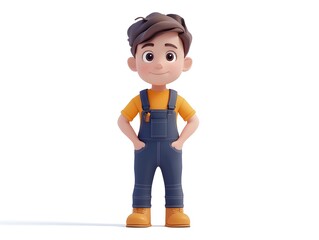 Aufkleber - 3D animation of a full body boy in a software developer uniform standing at the center of a clean white background with no shadow  The character is a digital model rendered with a minimalist