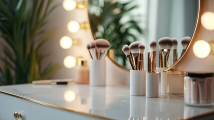 Makeup Brushes on a Vanity Table