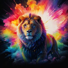  a lion with a rainbow of colors and a rainbow of colors.