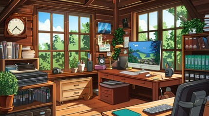 Canvas Print - Cozy Home Office with a View.