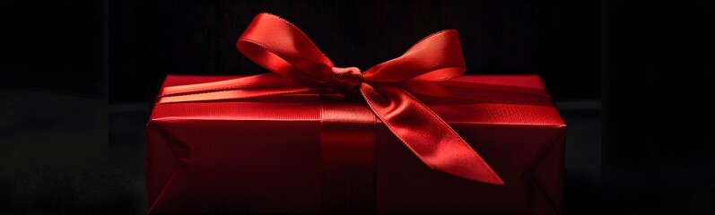 Red gift box on black background.