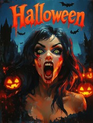 Poster - Halloween vampire woman. The inscription 