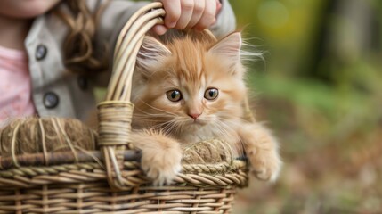 Poster - Little Kitten in a Wicker Basket.