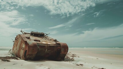 Gum medicine tank sitting on a sandy beach