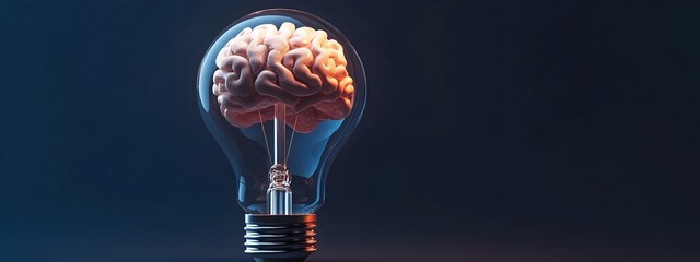 Poster - 3D Render of a Brain Inside a Lightbulb,Representing the Concept of Idea the Power of Innovative Thinking. The Image Symbolizes the Illumination of the Mind and the Potential for Discovery and Growth.