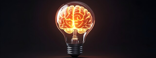 Poster - 3D rendering of a brain illuminated inside a glowing lightbulb,representing the power of creative leadership,innovative thinking,and intellectual potential.