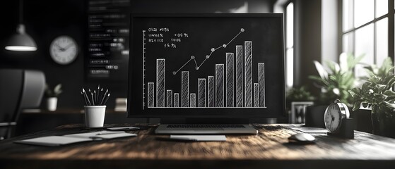 Poster - a 3d rendered image showcasing a meticulously hand drawn bar graph visualizing quarterly business me