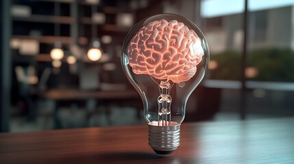 Poster - A striking 3D visual representation of the convergence between technology and the human mind,this image depicts a lightbulb and brain combo,symbolizing the power of business intelligence.