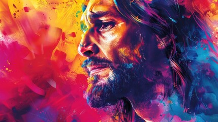 Wall Mural - Colorful Abstract Portrait of Jesus Christ with Copy Space - Vector Illustration