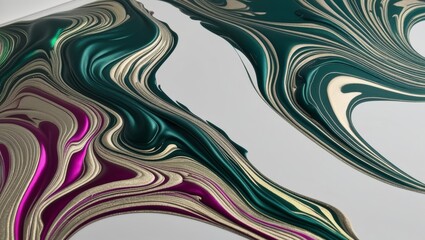 Wall Mural - Abstract Swirls of Teal, Purple, and Gold Acrylic Paint