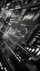 Poster - Ascending 3D Business Growth Chart with Data Visualization Glowing Holographic User Interface and Cutting Edge Technological Aesthetic