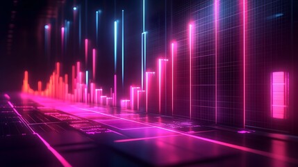 Poster - Ascending 3D business growth chart with sleek minimalist data visualization infographic  Featuring abstract geometric shapes luminous neon color palette cinematic lighting