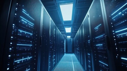 Poster - Server Room Interior with Blue Lights