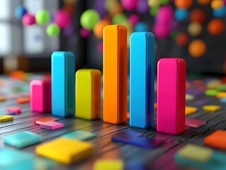 Poster - Captivating 3D Infographic Vibrant Bar Graph Visualizes Data with Bold Typography and Contemporary Design Elements for an Engaging Playful and Crisp Digital Visualization