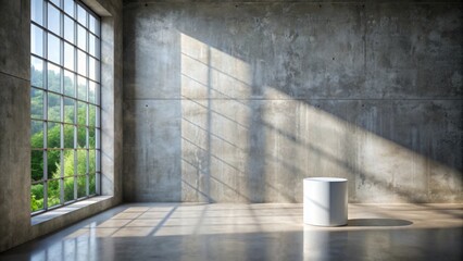 Wall Mural - Product presentation on cement background with natural light coming in through the window