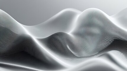 Wall Mural - Silver Waves: Abstract 3D Render of Flowing Metallic Landscape