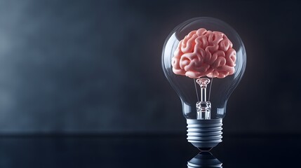 Poster - Creative idea concept - a glowing brain illuminated inside a light bulb,symbolizing innovative thinking,intelligence,and the power of the human mind.