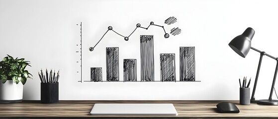 Poster - detailed hand drawn of a bar graph visualizing quarterly business metrics and technical engineering 