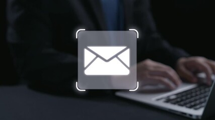 Poster - business person checking email inbox, organizing and prioritizing messages for better productivity. 