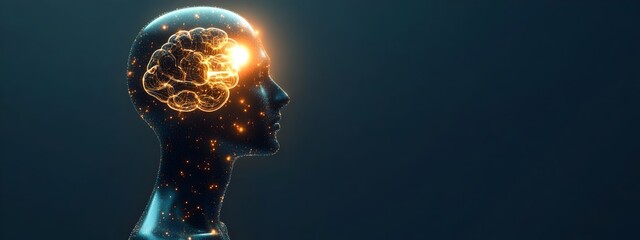 Poster - Glowing brain-shaped element representing the concept of intelligence,innovative thinking,creative problem-solving,and the potential of the human mind.