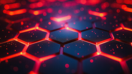 Poster - A close up of a red and black hexagonal pattern. The red and black colors create a sense of energy and excitement. The pattern is made up of small squares that are connected to each other