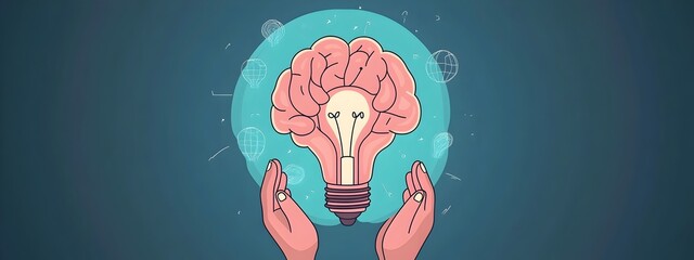 Hands Cupping a Glowing Brain Lightbulb Symbolizing Creativity and Innovation