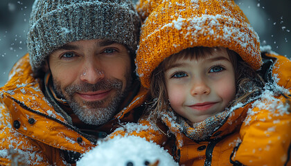 Canvas Print - Family enjoying winter snow, smiling, cheerful, happiness Love generated by AI