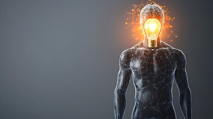 Poster - Illuminating Corporate Strategy:A Visionary 3D Human Form with a Brain Lightbulb Symbolizing Creativity,Innovation,and Transformative Solutions for Business Success.