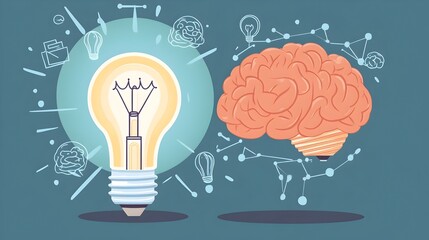 Poster - Illuminating Idea - Glowing Light Bulb and Vibrant Brain Symbolizing Creativity and Innovation