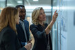 © gfx_yasir - A woman in a grey suit is pointing at a whiteboard with a diagram