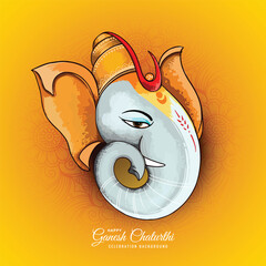 Wall Mural - Lord ganpati on ganesh chaturthi beautiful green leaf holiday card background