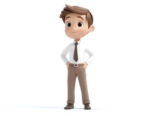 Aufkleber - 3D Animation of a Full Body Boy in a Marketing Specialist Uniform Standing at the Center of a White Background with No Shadow Representing a Professional Corporate Employee or Executive