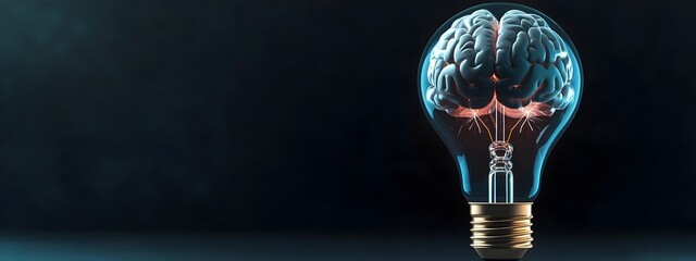 Poster - Innovative 3D brain glowing inside a light bulb,symbolizing the spark of an idea,creative potential,and the pursuit of groundbreaking discoveries through research and problem-solving.