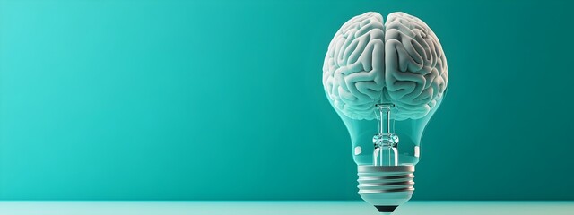 Poster - Innovative 3D rendering of a brain-shaped lightbulb,symbolizing the power of entrepreneurial vision and creative thinking to ignite new possibilities and drive progress.