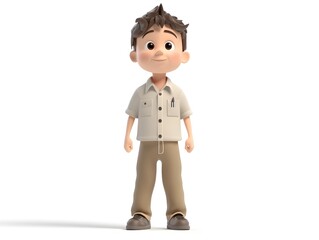 Aufkleber - 3D animated full body character of a young boy wearing a professional web developer uniform standing at the center of a plain white background