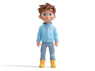 Aufkleber - 3D Animation of a Full Body Boy in a Web Developer Uniform Standing at the Center Isolated on a White Background with No Shadow