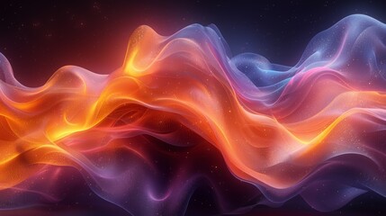 Poster - Colorful waves of light and ethereal forms blend together in an abstract display against a dark background