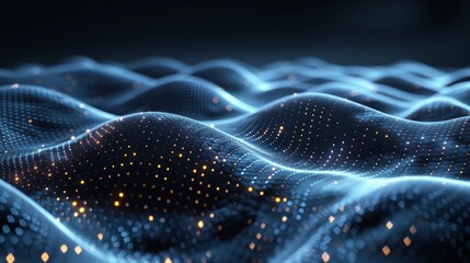 Poster - Abstract digital waves with glowing particles in a dark environment